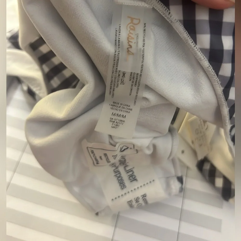 NWT,Raisins G710866 Pacifica Paris  (Whitehaven M) Gingham Bikini Set, Size Med